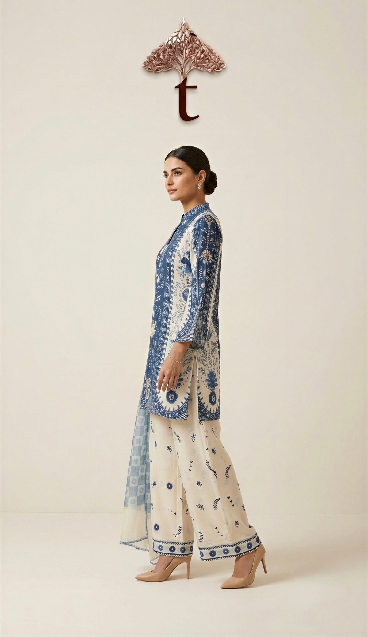 Blue & Ivory Premium Mal Cotton 3-Piece Suit Set