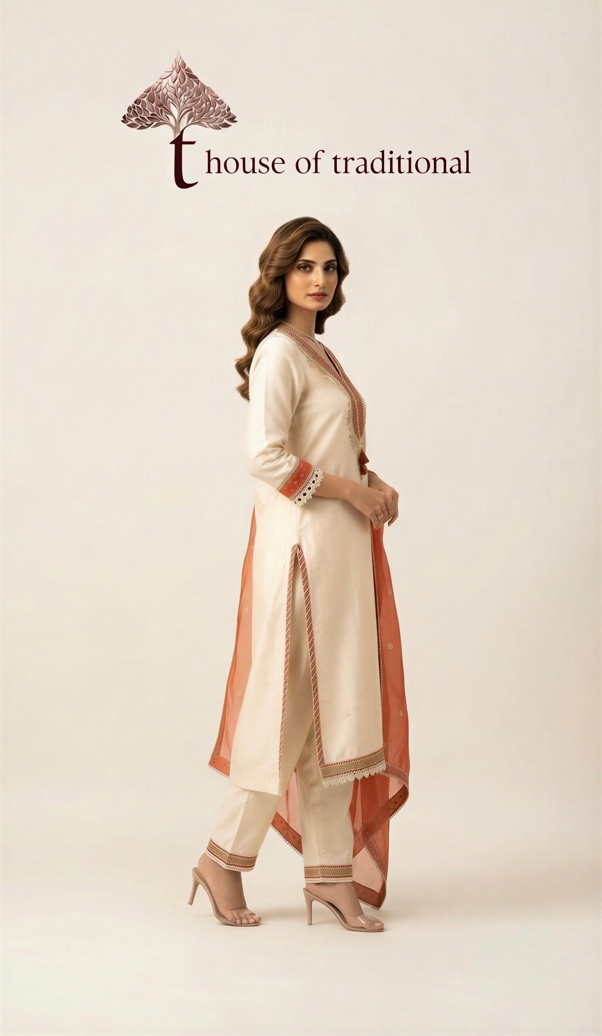Ivory Cotton Silk Embellished 3-Piece Suit Set