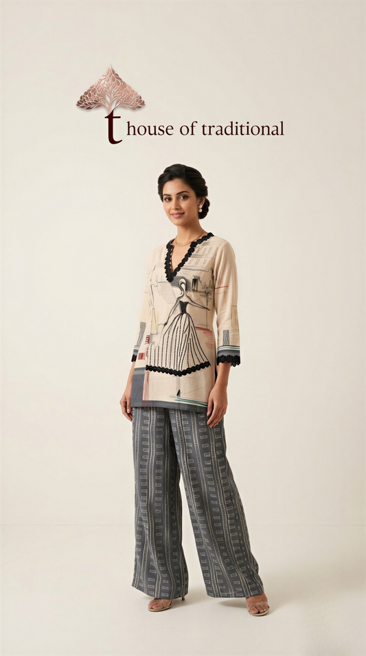 Off White Handwork & Lace Co-ord Set
