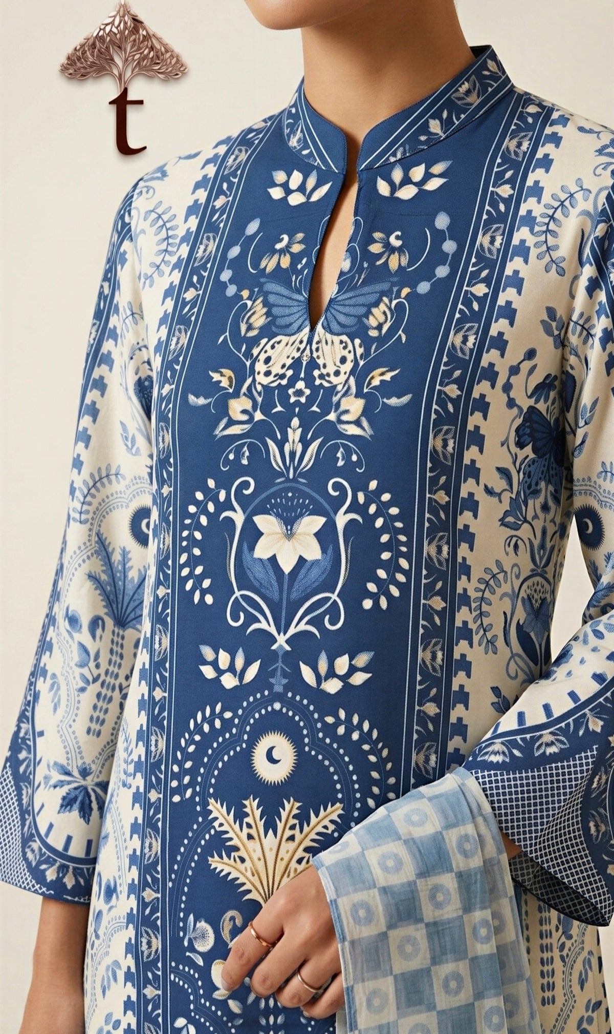 Blue & Ivory Premium Mal Cotton 3-Piece Suit Set